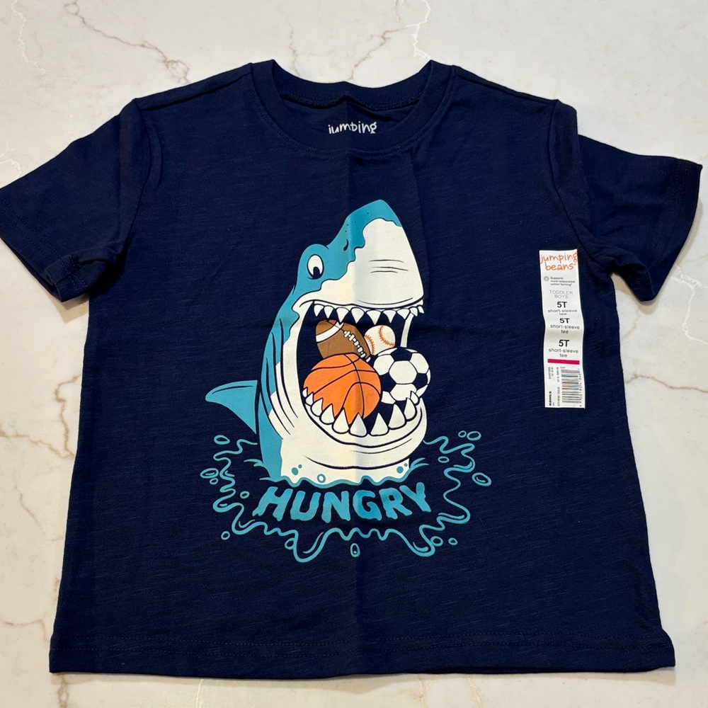 Jumping Beans Shark Graphic 2 Tee Set Boys Casual Green Blue 5T NWT - Picture 3 of 6